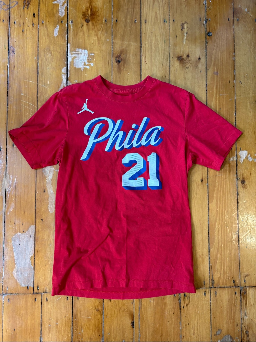 Nike Red Philadelphia 76ers Short Sleeve Joel Embiid Number Tee